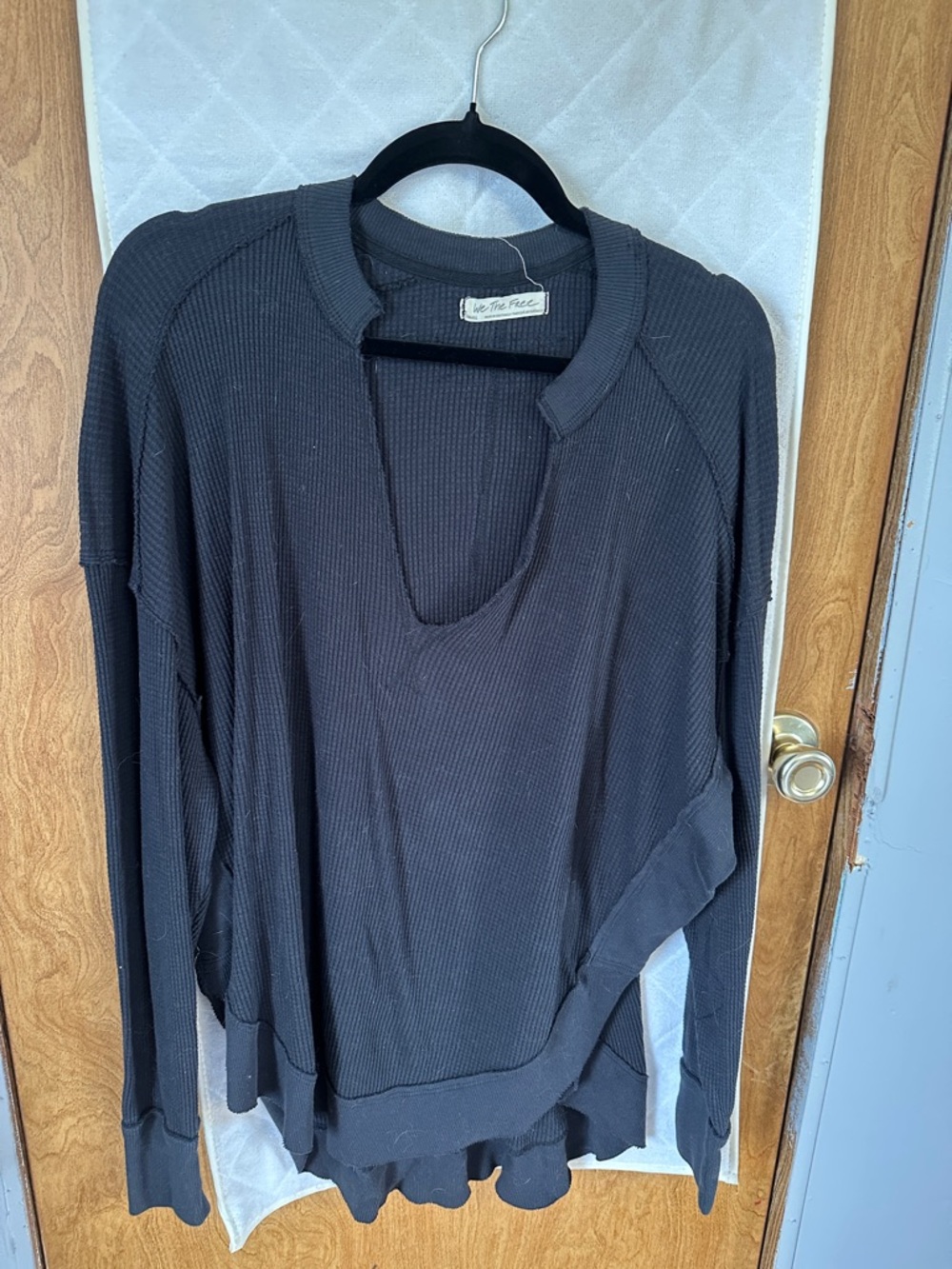 We The Free Long Sleeve Waffle-Knit Pullover Top in Charcoal